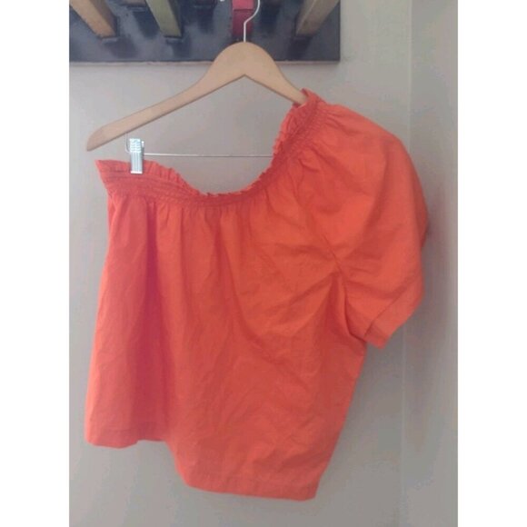 New J. Crew Cotton Poplin Smocked One Shoulder Blouse - Picture 1 of 9